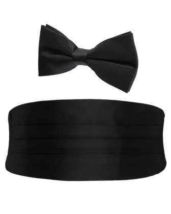 Pojkar Svart Polyester Kummerband & Knuten Fluga Set