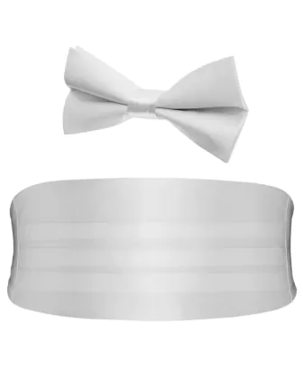 Vitt kummerband i polyester och knuten fluga i ett set
