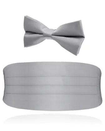 Pojkar Silver Polyester Kummerband & Knuten Fluga Set