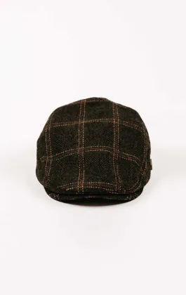 Olivgrön twill rutig Flat cap