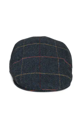 Mörkblå rutig tweed flat cap