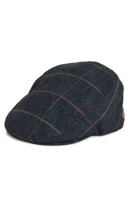Mörkblå rutig tweed flat cap