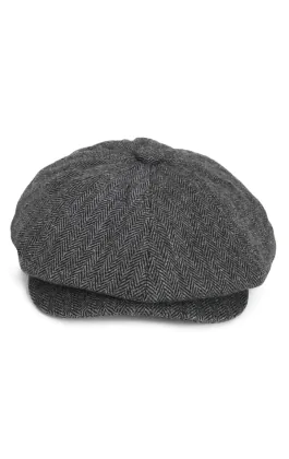 Grå fiskbensmönstrad tweed baker boy cap