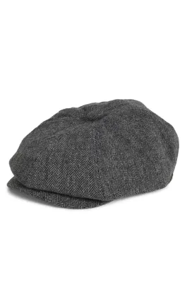 Grå fiskbensmönstrad tweed baker boy cap