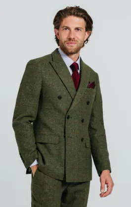 Grön fönsterrutig tweed dubbelknäppt kavaj