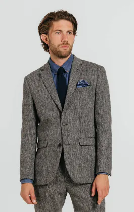 Harris Tweed, Tweedkavaj, grå, fiskbensmönstrad
