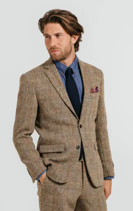 Harris Tweed, Tweedkavaj, brun, storrutig
