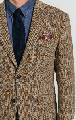Harris Tweed, Tweedkavaj, brun, storrutig