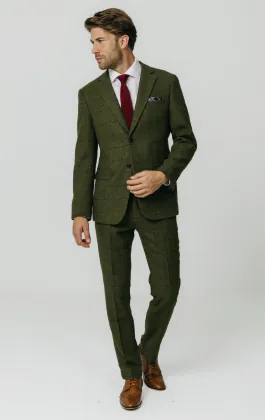 Grön fönsterrutig tweed kostymkavaj