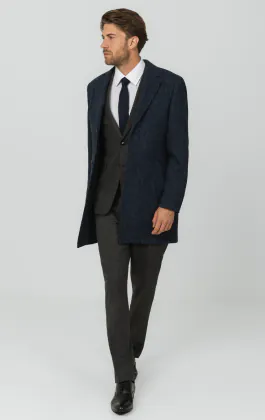 Harris Tweed blå fiskbensmönstrad tweed överrock