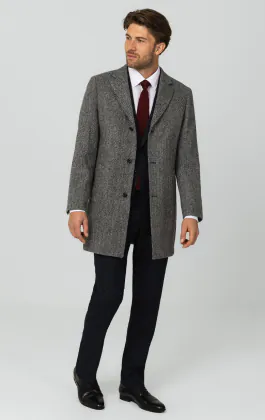 Harris Tweed grå fiskbensmönstrad tweed överrock