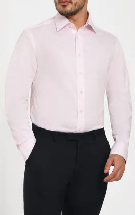 Rosa, fiskbensmönstrad, 100% bomull poplin, easy care skjorta