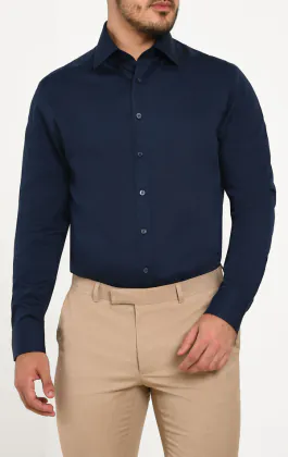 Navy, 100% bomull poplin, easy care skjorta