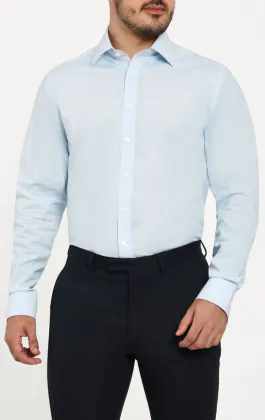 Ljusblå, 100% bomull poplin, easy care skjorta
