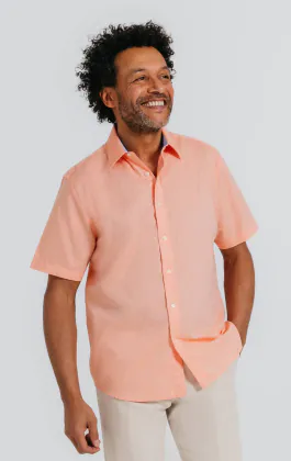 Orange linne kortärmad skjorta