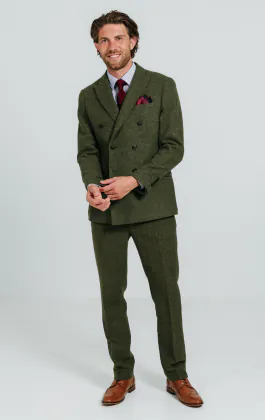 Grön fönsterrutig tweed dubbelknäppt kavaj