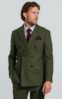 Grön fönsterrutig tweed dubbelknäppt kostym