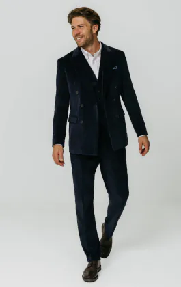Double Breasted Navy Corduroy 3 Piece Suit
