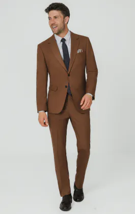 Midbrun twill 3-delad kostym