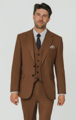 Midbrun twill 3-delad kostym