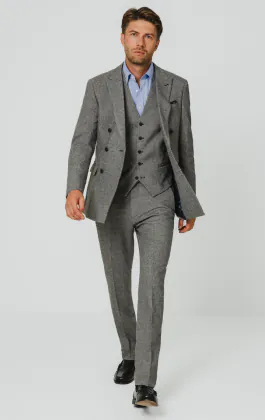 Grå twill tweed 3-delad kostym