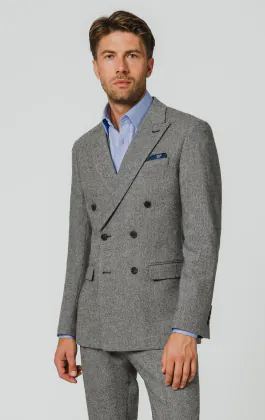 Grå twill tweed 3-delad kostym