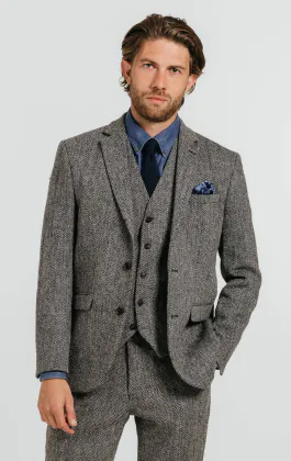Harris Tweed grå fiskbensmönstad kostym
