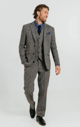 Harris Tweed grå fiskbensmönstad kostym