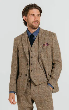 Harris Tweed brun fönsterrutig tweed kostym