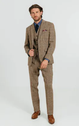 Harris Tweed brun fönsterrutig tweed kostym