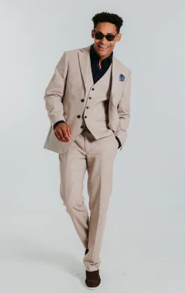Sand linne 3-delad slimfit kostym