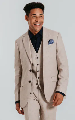 Sand linne 3-delad slimfit kostym