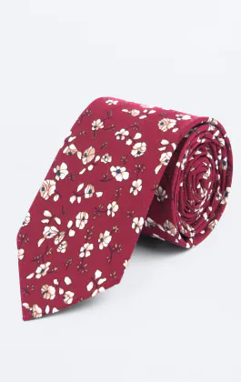 Röd och vit blommig slips