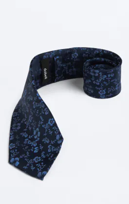 Marinblå och blå blommig slips