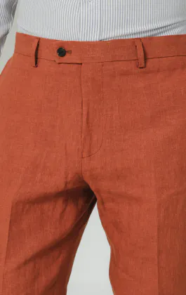 Bränd orange kostymbyxor i rent linne