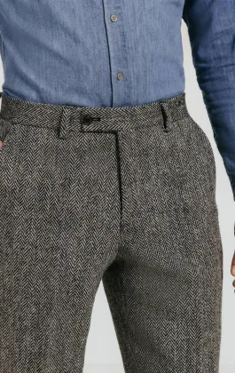 Harris Tweed grå fiskbensmönstad kostymbyxa