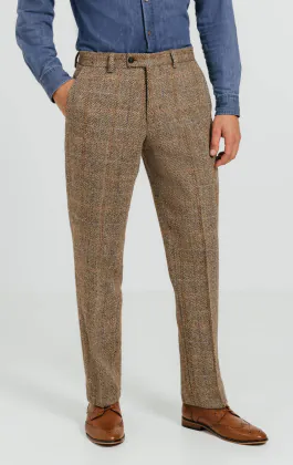 Harris Tweed brun fönsterrutig tweed kostymbyxa
