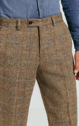 Harris Tweed brun fönsterrutig tweed kostymbyxa