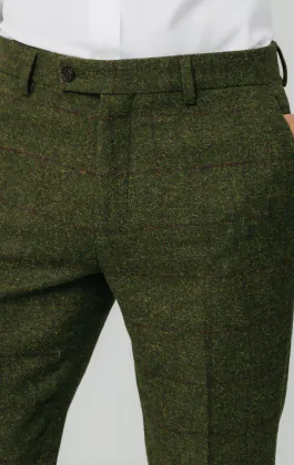 Grön fönsterrutig tweed byxor