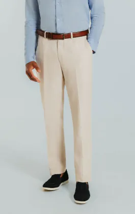 Cream linne slimfit byxor