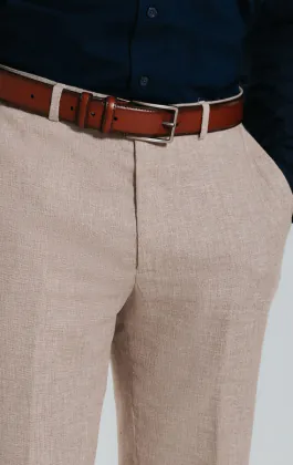Sand linne slimfit byxor