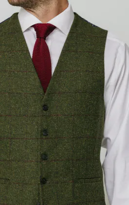 Grön storrutig tweed väst