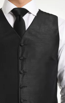 Svart väst i polyester dupion