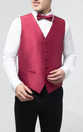 Vinröd väst i polyester dupion 