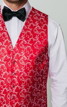 Röd/Silver väst med virvel i polyester och jaquardmönster