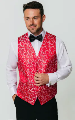 Röd/Silver väst med virvel i polyester och jaquardmönster