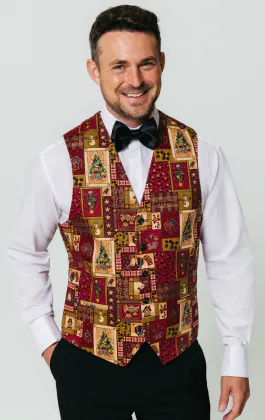 Röd vintage julklapp med jultryck väst - begränsad upplaga