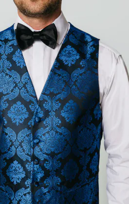 Blå väst med viktoriansk jacquardmönster