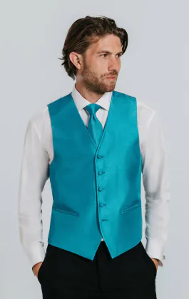 Turkos färg väst i polyester dupion