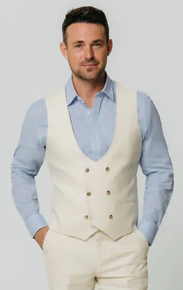 Elfenben linne slim fit väst